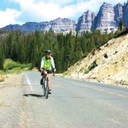 biker on a mountain road