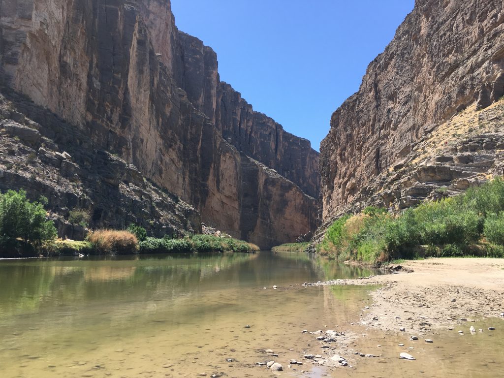 Looking up the Santa Elena Canyon on the Rio Grande in Big Bend National Park