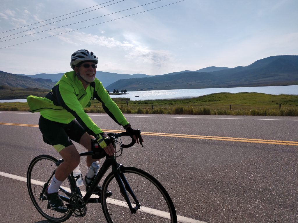 Fast riding along Lake Granby in northern Colorado
