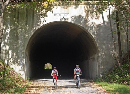 large tunnel with bikers