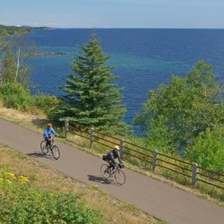 The Gitchi Gammi bike path takes riders along the shores of Lake Superior