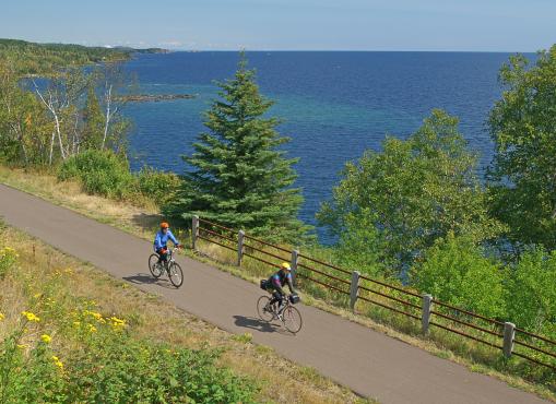 The Gitchi Gammi bike path takes riders along the shores of Lake Superior