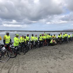 Large group of bikers on the beach