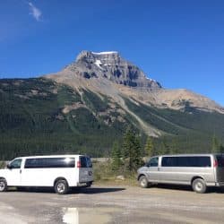 Vans in the rocky mountains