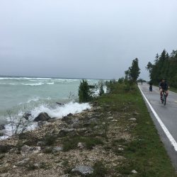 Cycling along the bicycle only road on Mackinac Island