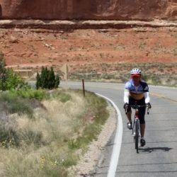 Cycling through Arches National Park near Moab, UT