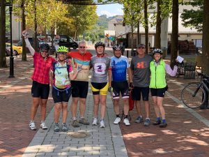 group of cyclists on guided tour